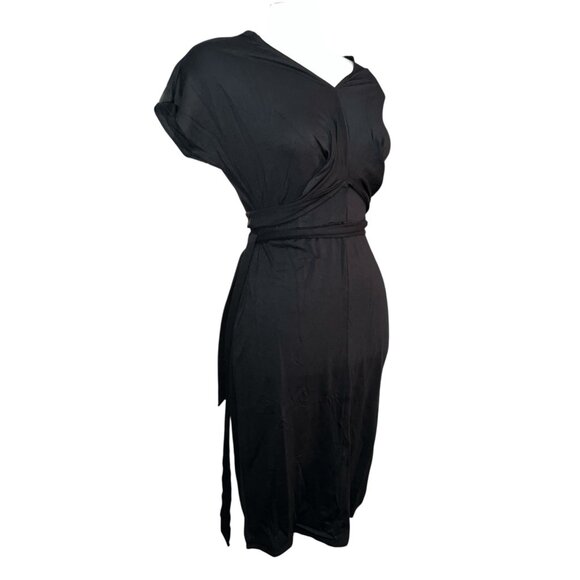 Universal Standard V Neck Tie Waist Soft Casual Dress Sz 4XS (XS 00-0) Black Sho - Picture 8 of 16